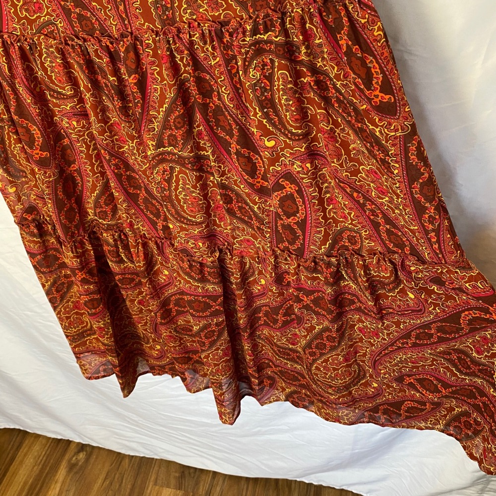 Chadwicks Paisley Tiered Maxi Skirt Size 12 Tall Orange Boho Fairy Gypsy Hippie - Picture 3 of 7